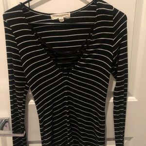 striped lace up front top